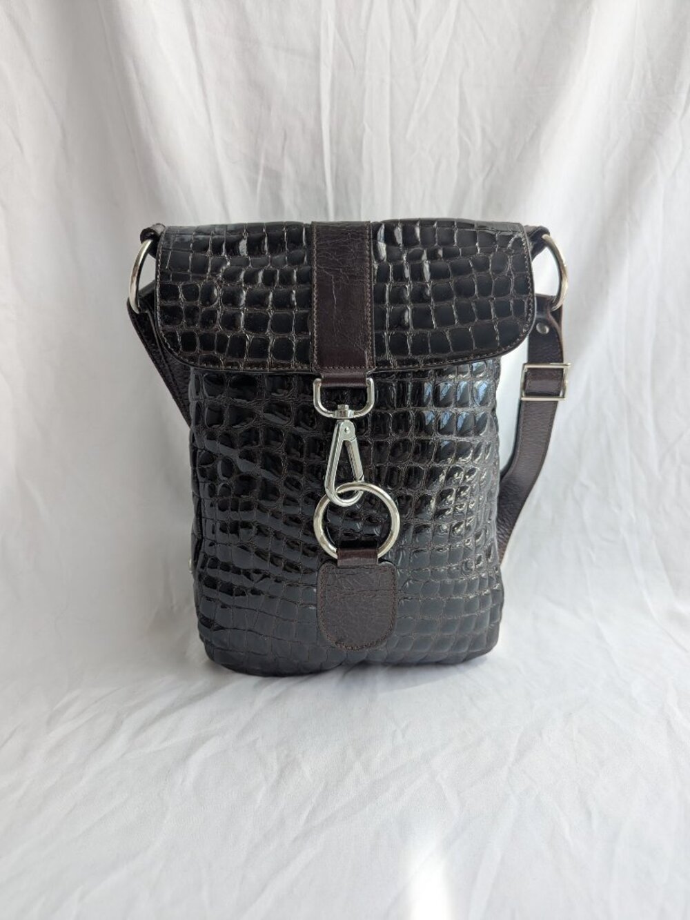 The Trend Brown Croc Embossed Leather Crossbody Bag